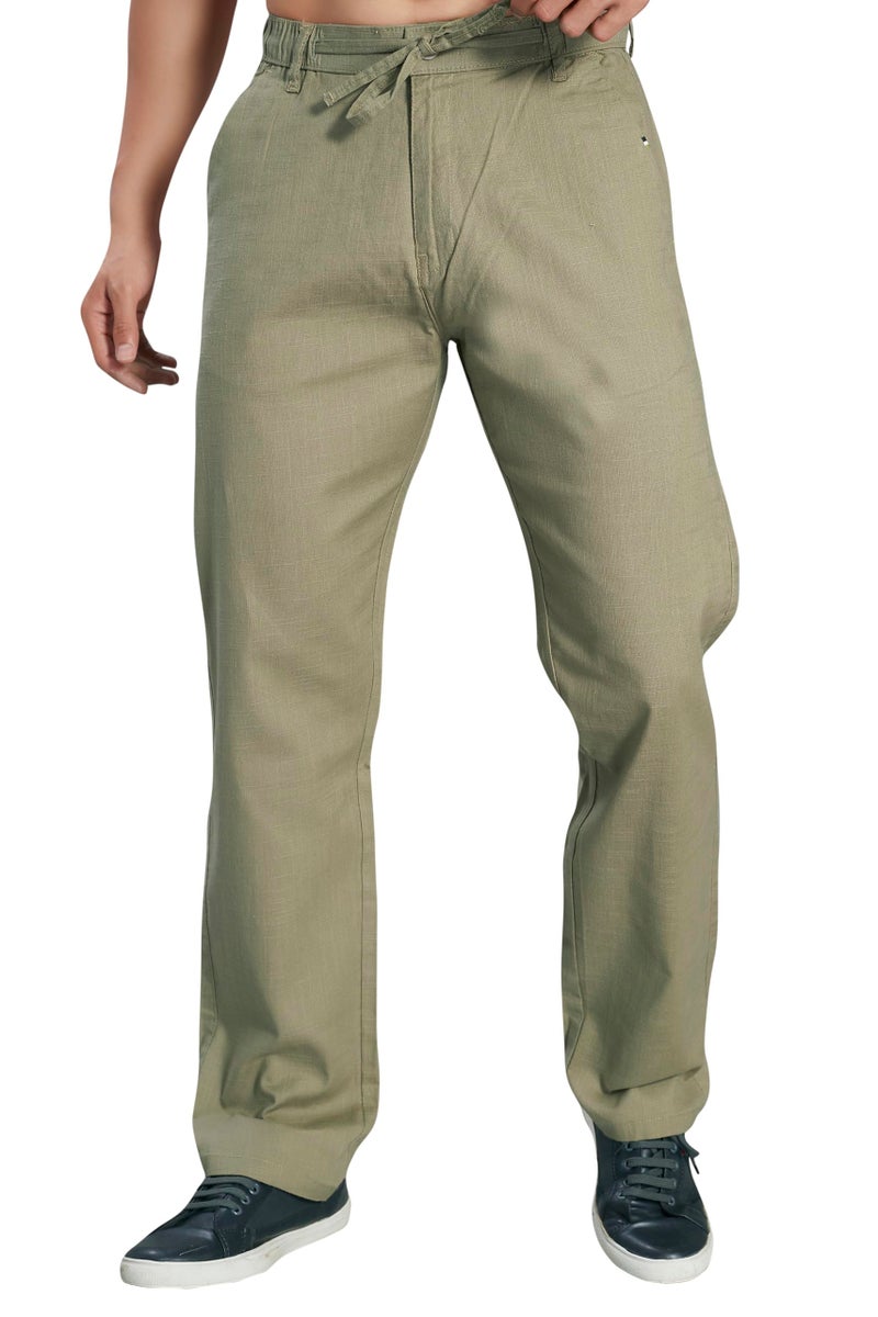 DIVISIVE Men's Relaxed Fit Cotton Linen Blend Trousers (DPT74_32_Olive) - Image 3