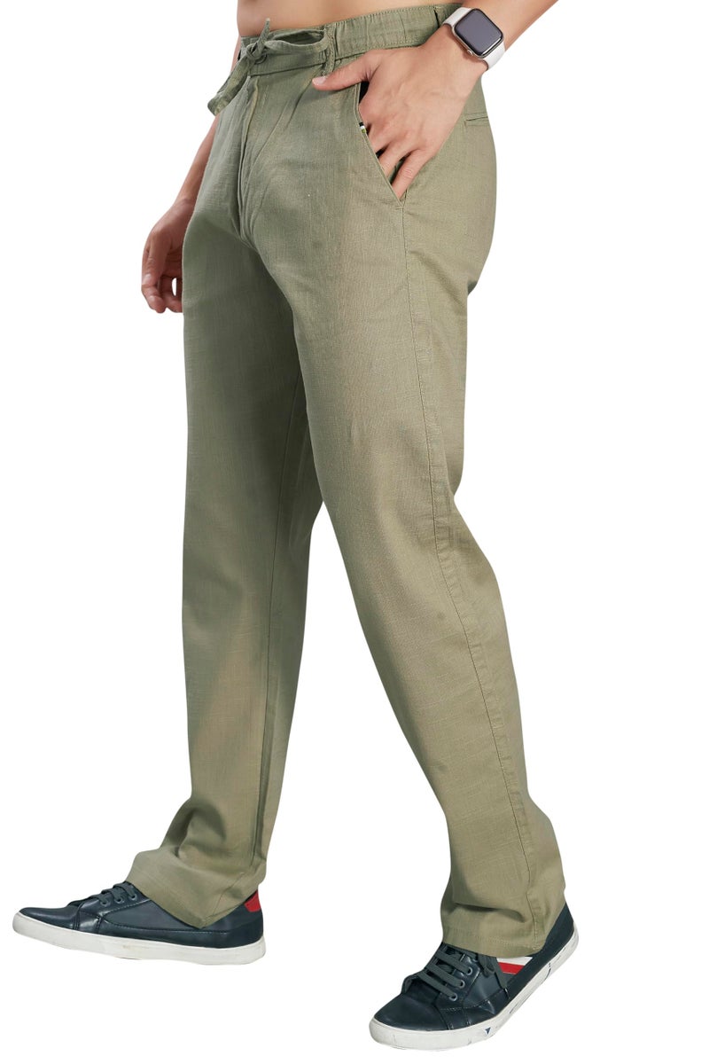 DIVISIVE Men's Relaxed Fit Cotton Linen Blend Trousers (DPT74_32_Olive) - Image 4