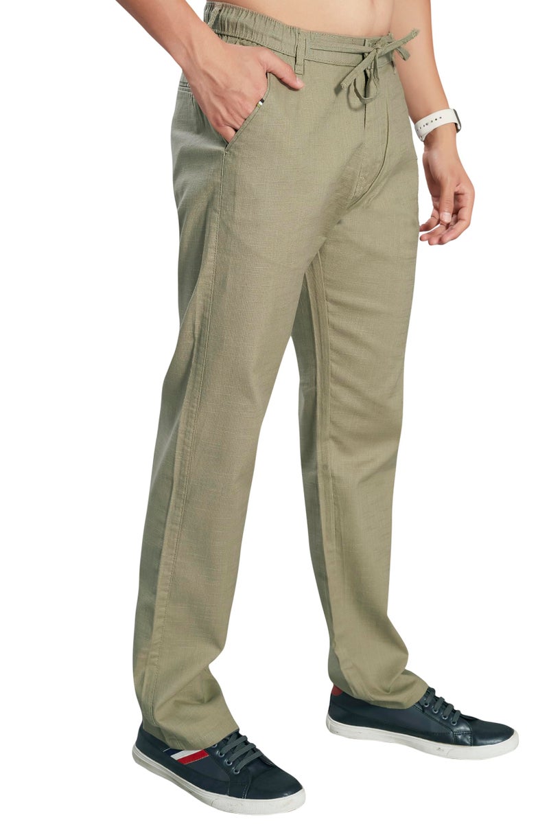 DIVISIVE Men's Relaxed Fit Cotton Linen Blend Trousers (DPT74_32_Olive) - Image 5