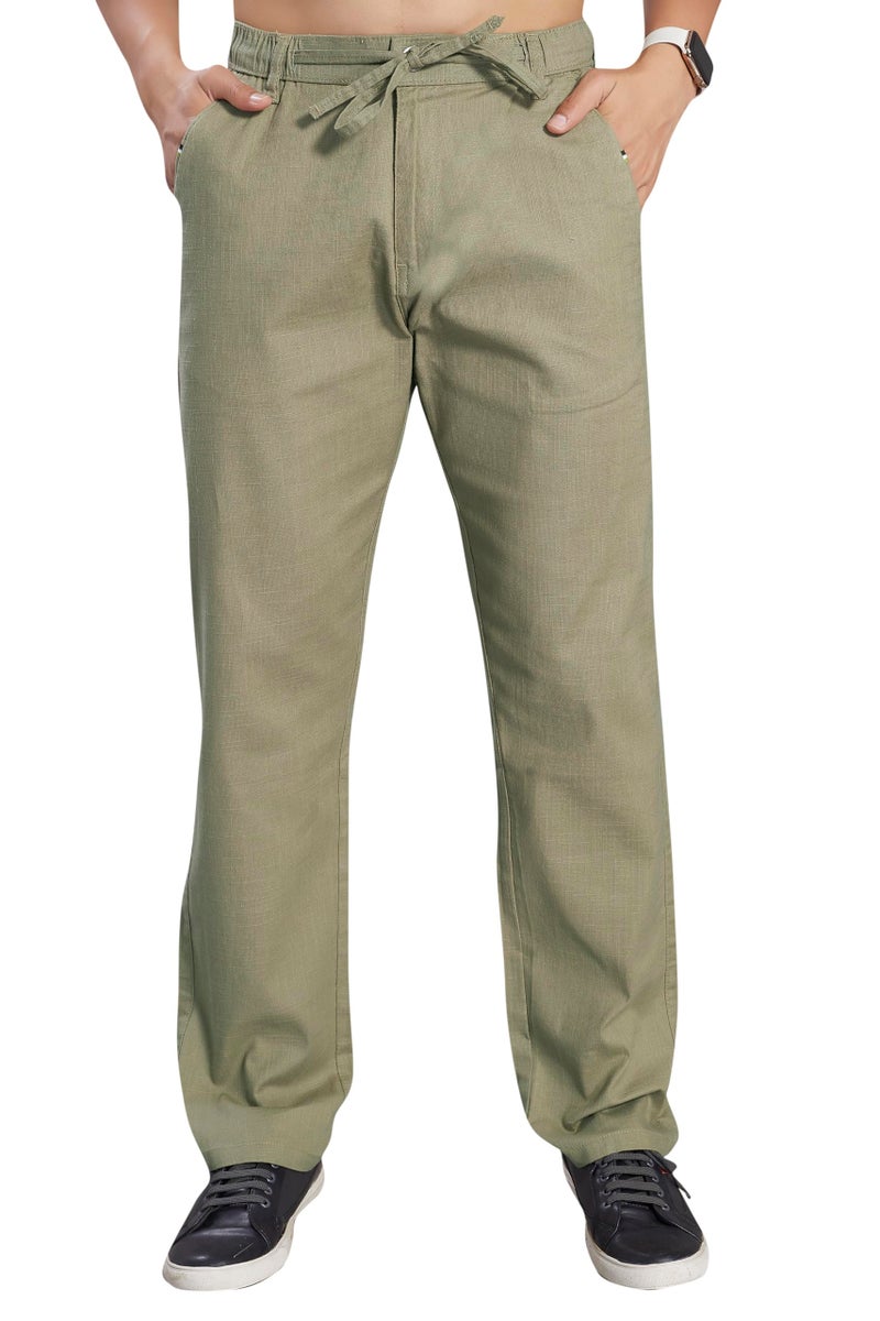 DIVISIVE Men's Relaxed Fit Cotton Linen Blend Trousers (DPT74_32_Olive) - Image 1