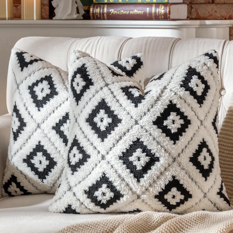 AmHoo Pack of 2 Decorative Throw Pillow Covers Rhomboid Luxury Super Soft Plush Set Case Cushion for Couch Sofa Bedroom 18 x 18-Inch Black - Image 1