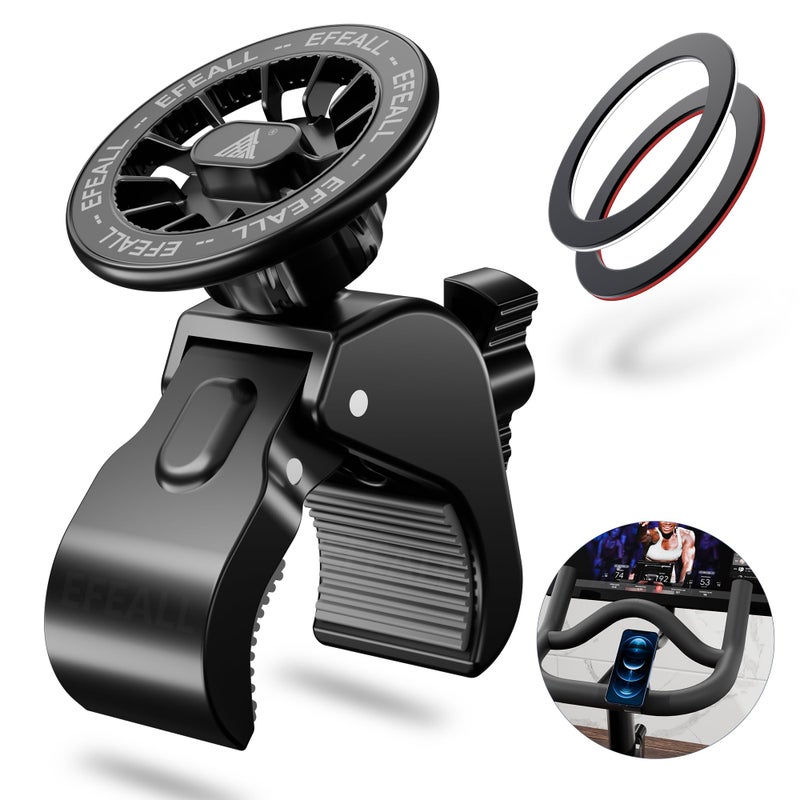 EFEALL Magnetic Phone Holder, Strong Magnet Stroller Phone Mount with Two Metal Rings, for Indoor Gym Equipment(for Peloton Bike)/Stroller/Treadmill, for MagSafe iPhone Samsung and All Phone - Image 1