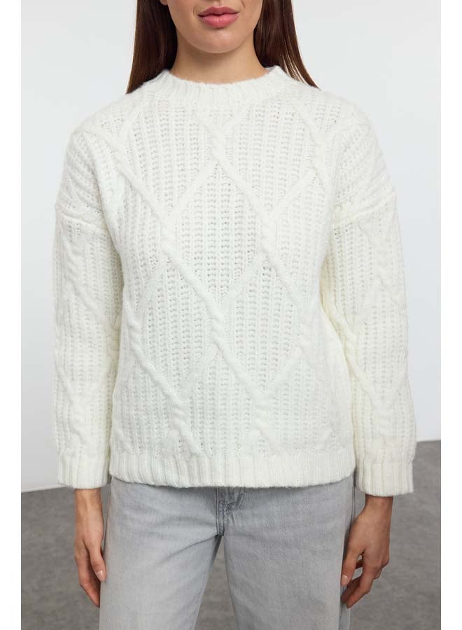 trendyol Ecru Wide Pattern Soft Texture Knitwear Sweater TWOAW23KZ01373 - Image 3