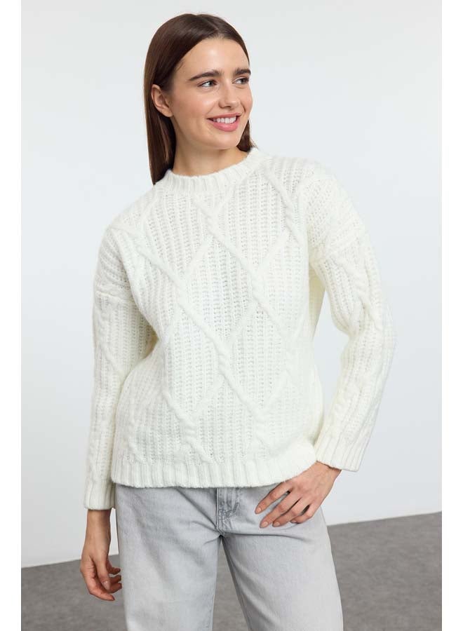 trendyol Ecru Wide Pattern Soft Texture Knitwear Sweater TWOAW23KZ01373 - Image 2