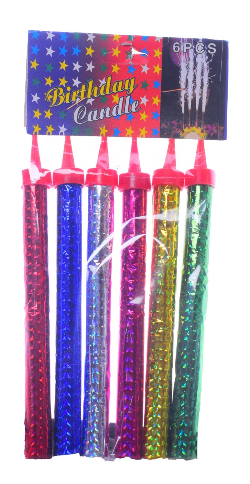 Birthday Candles With Candles Holder, 6 Pieces - Multicolor