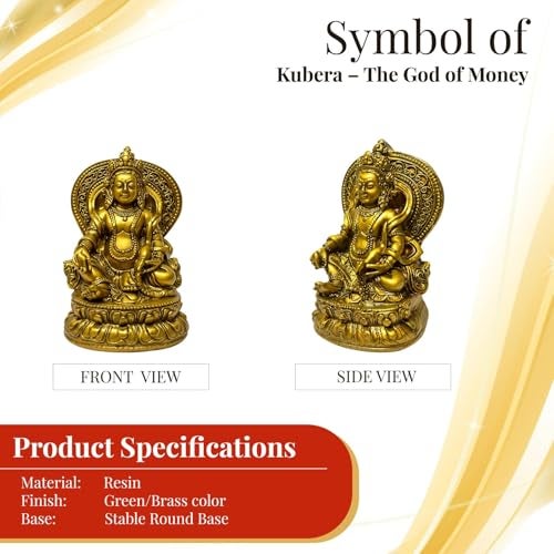 GJ Kuber Murti Kuber Statue Kuber Idol for Home & Shop | Kubera Figurine Home Decor Showpiece & Gift Item | Lakshmi Kubera Murti for Wealth & Money Attraction, Resin, Brown - Image 5