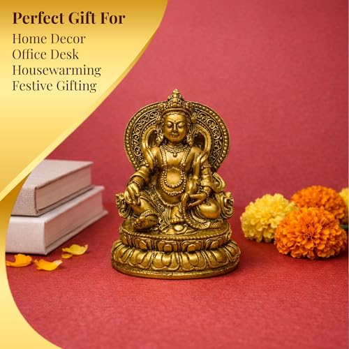 GJ Kuber Murti Kuber Statue Kuber Idol for Home & Shop | Kubera Figurine Home Decor Showpiece & Gift Item | Lakshmi Kubera Murti for Wealth & Money Attraction, Resin, Brown - Image 3