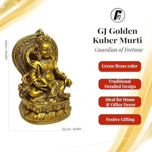 GJ Kuber Murti Kuber Statue Kuber Idol for Home & Shop | Kubera Figurine Home Decor Showpiece & Gift Item | Lakshmi Kubera Murti for Wealth & Money Attraction, Resin, Brown - Image 4