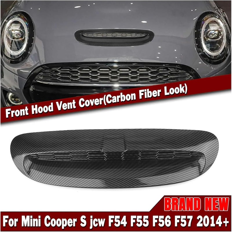مجموعة واحدة متوافقة مع ميني كوبر S JCW F54 F55 F56 F57 2014-UP ABS أسود لامع غطاء مخرج الهواء الأمامي لغطاء المحرك (مظهر ألياف الكربون) - Image 2