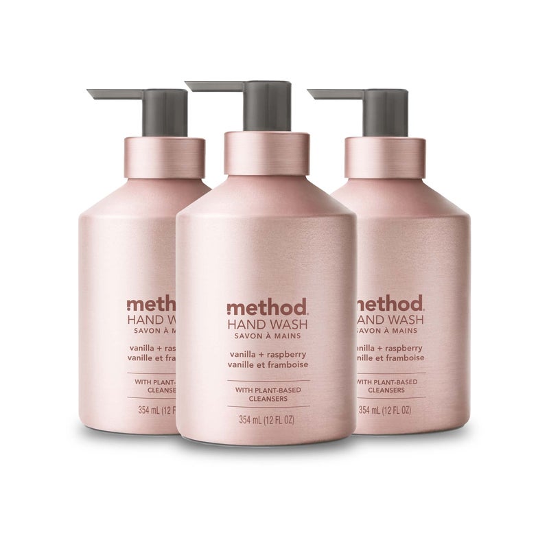 Method Gel Hand Soap, Vanilla + Raspberry, Reusable Pink Aluminum Bottle, 12 oz (Pack of 3) - Image 1