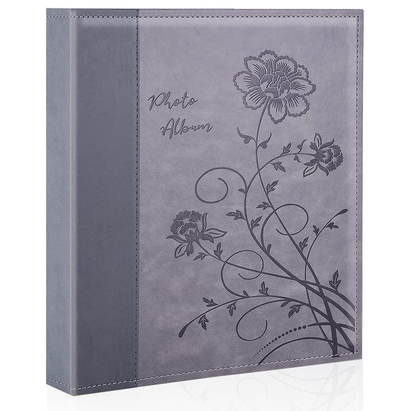 Miaikoe Photo Album 8x10 Clear Pages Pockets Leathe Cover Slip Slide in Photo Album Holds 100 Vertical 8x10 Photos Picture Book for Wedding Family Grey