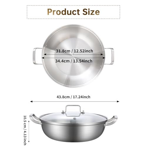 Yeksum Tri-Ply Stainless Steel Saute Pan,Deep Frying Pan with lid,Compatible with All Cooktops Up to 650℉, Everyday Pan,Hot Pot,Kadhai,Induction Cooking Pot,Dishwasher and Oven Safe. (7QT) - Image 4