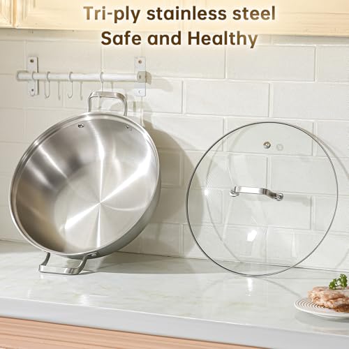 Yeksum Tri-Ply Stainless Steel Saute Pan,Deep Frying Pan with lid,Compatible with All Cooktops Up to 650℉, Everyday Pan,Hot Pot,Kadhai,Induction Cooking Pot,Dishwasher and Oven Safe. (7QT) - Image 5