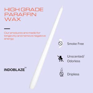 Indoblaze Unscented White Taper Candles | Long Candles for Home Decor | Candle Sticks Pack of 6, Paraffin Wax - Image 2