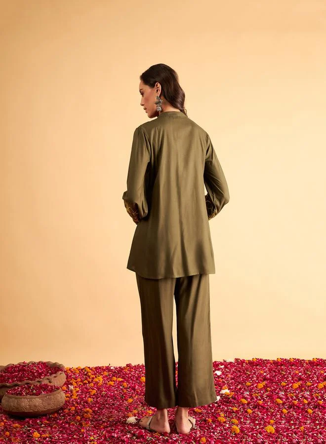 SASSAFRAS Floral Embroidered Sleeve Shirt & Pants Co-Ord by Styli