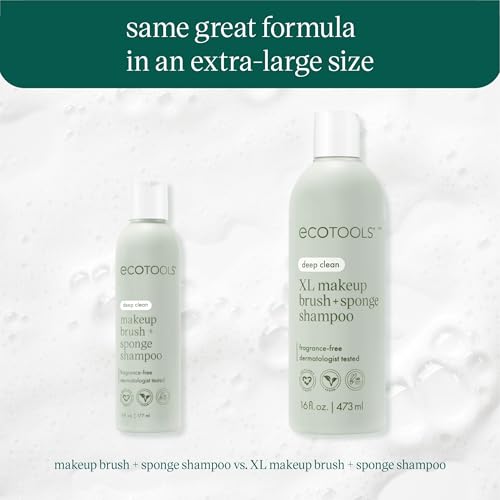 EcoTools XL Makeup Brush + Sponge Shampoo, Removes Makeup, Dirt, & Impurities From Makeup Brushes & Makeup Blending Sponges, Fragrance-Free, Vegan, & Cruelty-Free 16 fl. oz./473 ml, 1 Count, Clear - Image 2