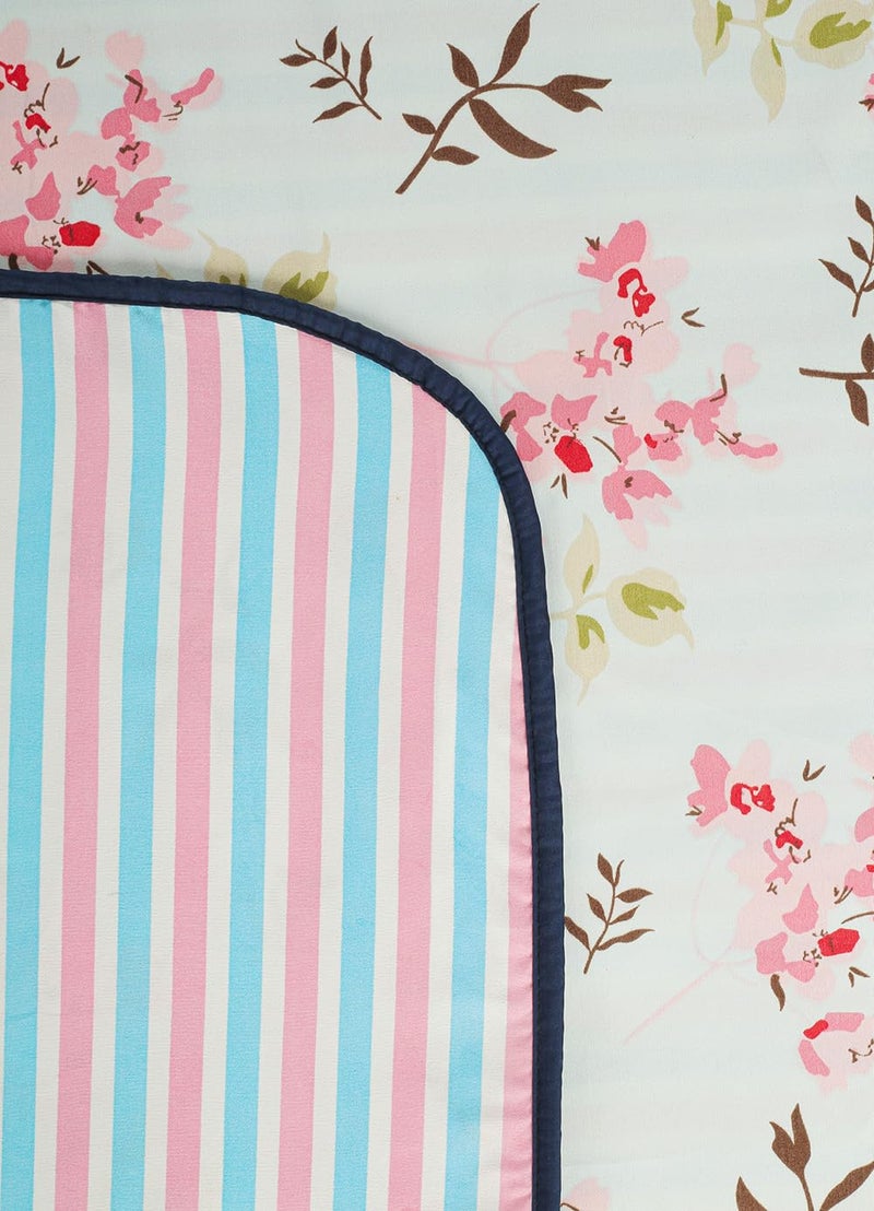 BSB بطانية سرير مفرد قابلة للعكس من BSB HOME قطن نقي 120 GSM خفيفة الوزن مطبوعة/دوهر/دوهر صديقة للبشرة - 152 x 230 سم - أزرق مائي ووردي - Image 5