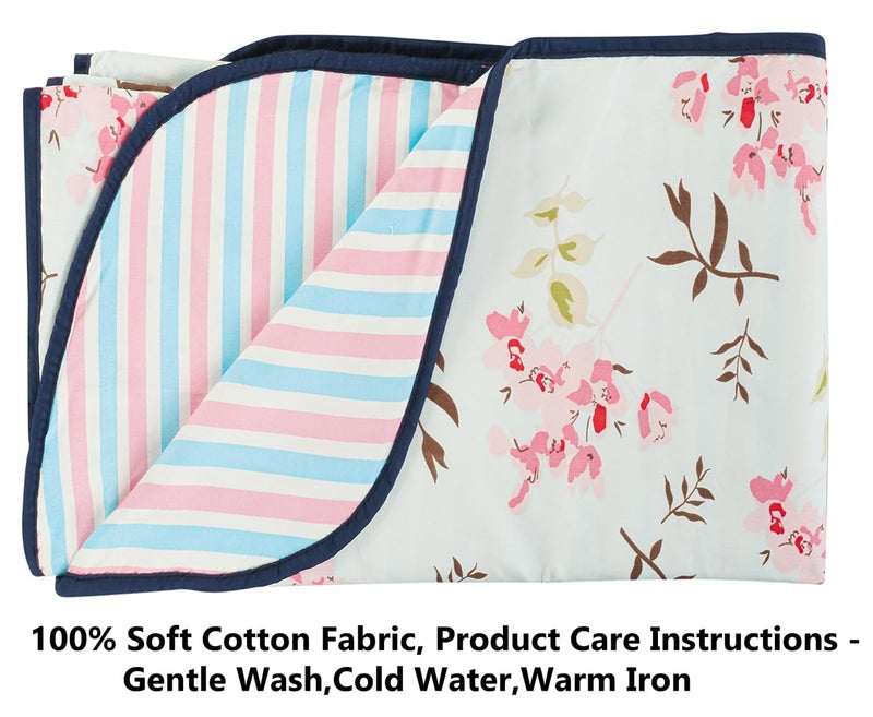 BSB بطانية سرير مفرد قابلة للعكس من BSB HOME قطن نقي 120 GSM خفيفة الوزن مطبوعة/دوهر/دوهر صديقة للبشرة - 152 x 230 سم - أزرق مائي ووردي - Image 3