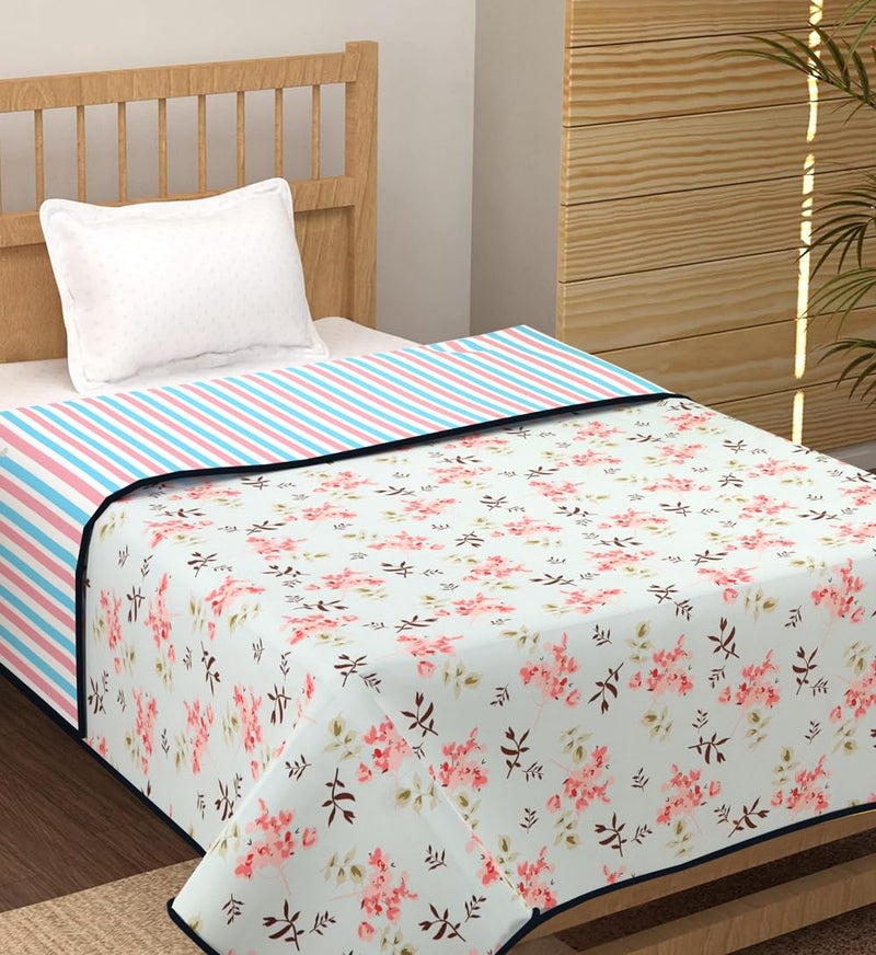 BSB بطانية سرير مفرد قابلة للعكس من BSB HOME قطن نقي 120 GSM خفيفة الوزن مطبوعة/دوهر/دوهر صديقة للبشرة - 152 x 230 سم - أزرق مائي ووردي - Image 4