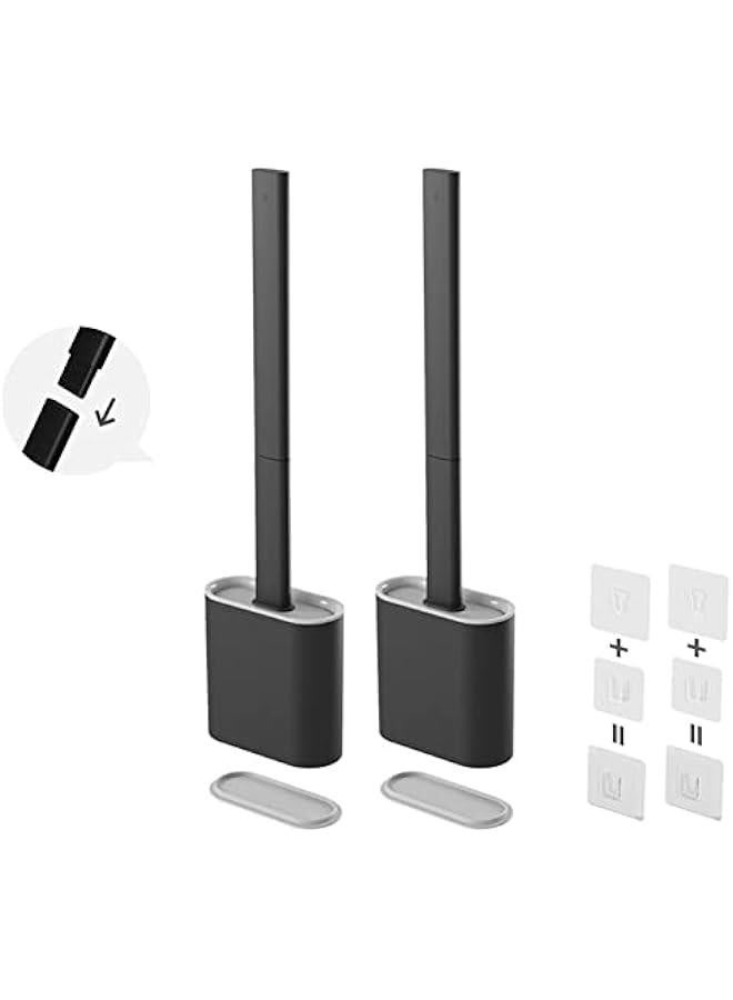 مجموعة فرشاة مرحاض سيليكون مزدوجة مع حامل، فرش لتنظيف المرحاض مع حامل، لون أسود - Image 1