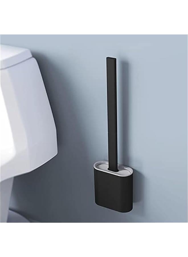 مجموعة فرشاة مرحاض سيليكون مزدوجة مع حامل، فرش لتنظيف المرحاض مع حامل، لون أسود - Image 3