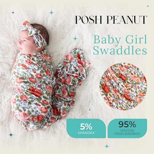 Posh Peanut Swaddle Blanket + Headband Set - Soft Newborn Swaddle Doubles As a Stroller, Receiving Blanket, and Nursing Cover - Matching Baby Swaddles & Headbands for Everyday - Image 2