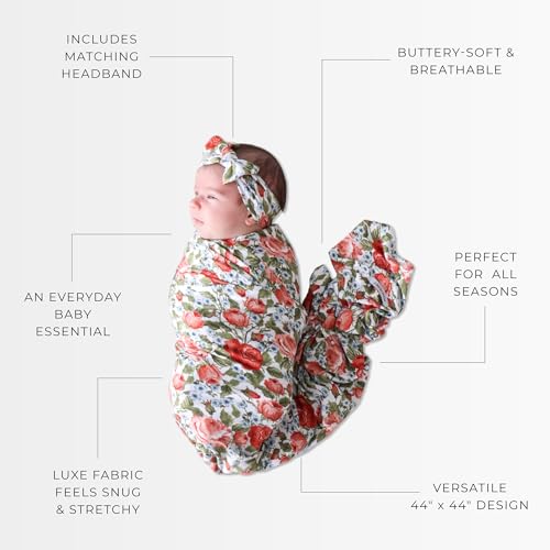 Posh Peanut Swaddle Blanket + Headband Set - Soft Newborn Swaddle Doubles As a Stroller, Receiving Blanket, and Nursing Cover - Matching Baby Swaddles & Headbands for Everyday - Image 4