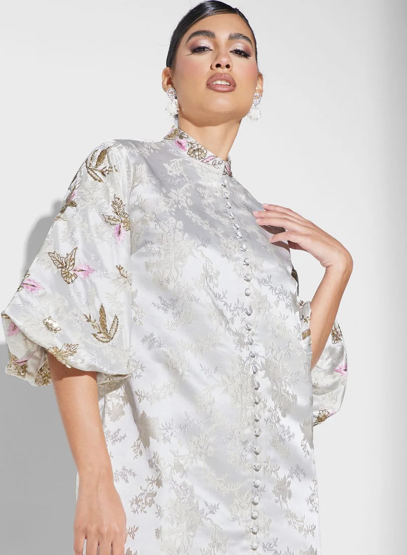 Threadz by Ajooni Balloon Sleeve Button Detail Dress
