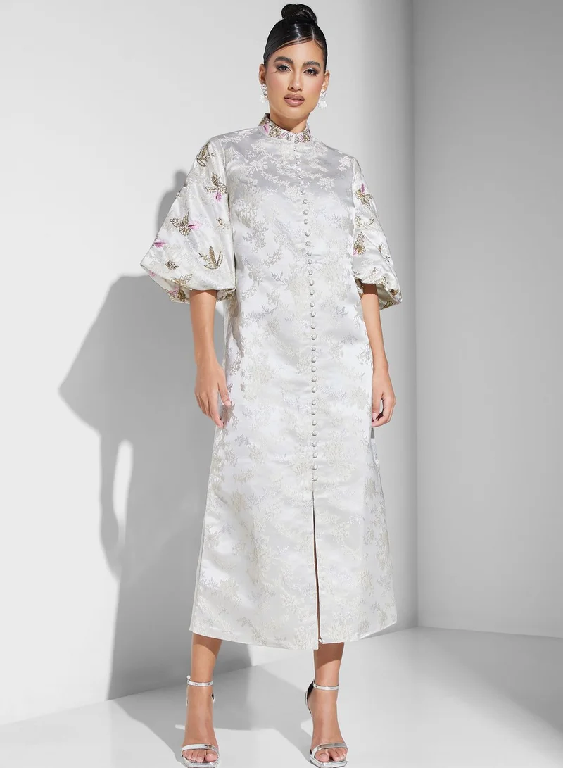 Threadz by Ajooni Balloon Sleeve Button Detail Dress