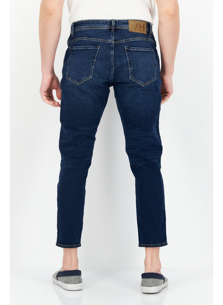 Selected Homme Men Relaxed Fit Stretchable Washed Cropped Denim Jeans, Blue  - Image 4