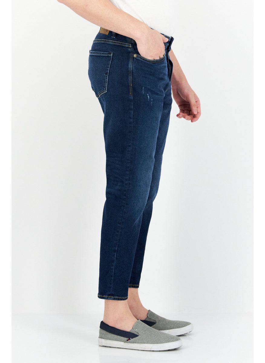 Selected Homme Men Relaxed Fit Stretchable Washed Cropped Denim Jeans, Blue  - Image 2