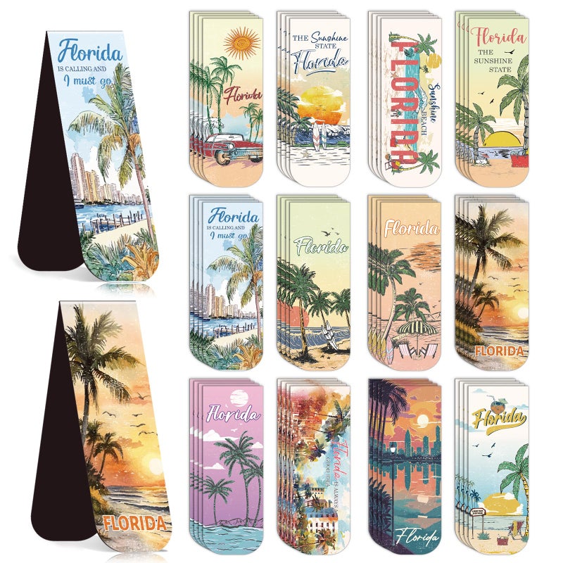 Wxiben Florida Magnetic Bookmark Gifts - 48PCS Traveling City Magnetic Bookmarks USA City Book Marks Page Magnets Marker Clip for Women Book Lovers Traveler Students Teacher Florida Souvenirs Gift - Image 1
