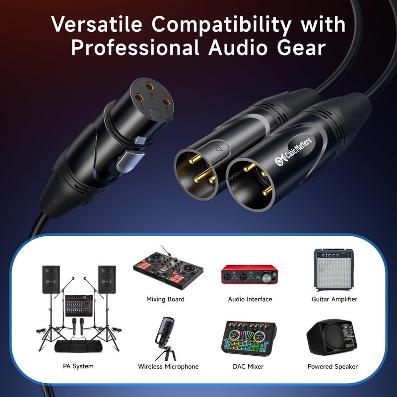 Cable Matters Balanced XLR Splitter Cable - 1.5ft / 0.5m, XLR Y Cable 2 Male to 1 Female - Image 3