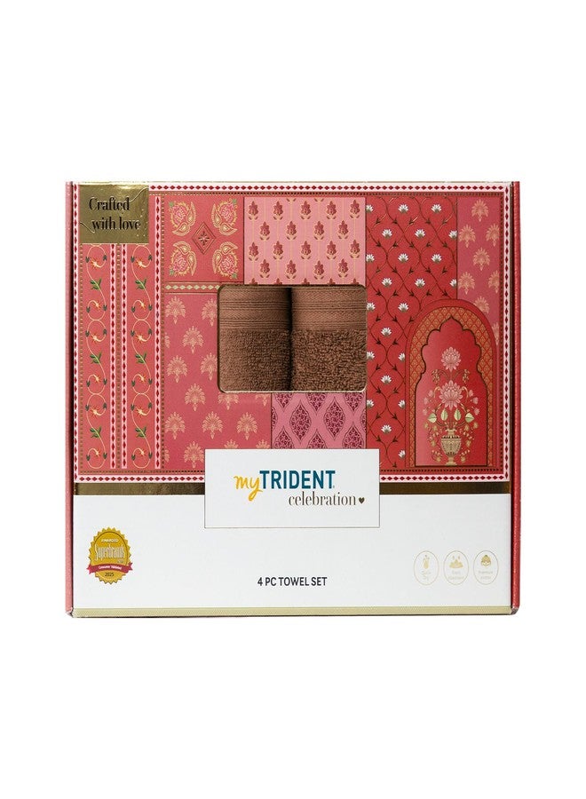 MYTRIDENT Celebration Towels for Bath Large Size, 4 PC Towel Set, 1 Bath, 1 Small Bath, 2 Hand, Cafe Noir - Image 2
