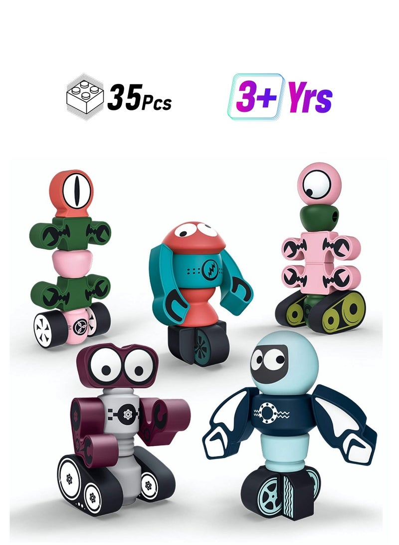 Magnetic Robot Building Blocks Set 5Pcs with Storage Box Educational Toy for Kids Ages 3 to 6 Stacking Fun - Image 1