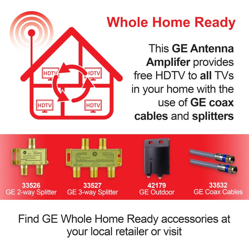 GE Pro Outdoor Antenna Amplifier, Low Noise Antenna Signal Booster, Clears Up Pixelated Low-Strength Channels, Supports HD Smart TV VHF UHF â€“ 42179 - Image 5