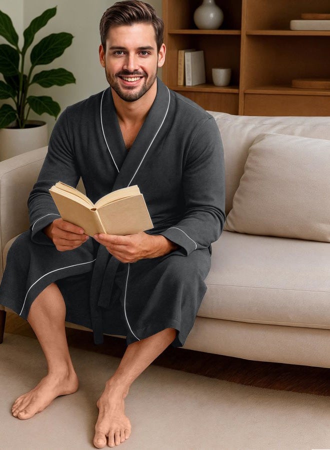NY Threads Men's Lightweight Knit Robe Cotton Blend Bathrobe, X-Large, Dark Heather Grey - Image 5