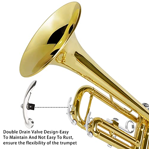 EASTROCK Bb Trumpet Standard Trumpet Set with Carrying Case,Gloves, 7C Mouthpiece and Cleaning Kit (Gold) - Image 3