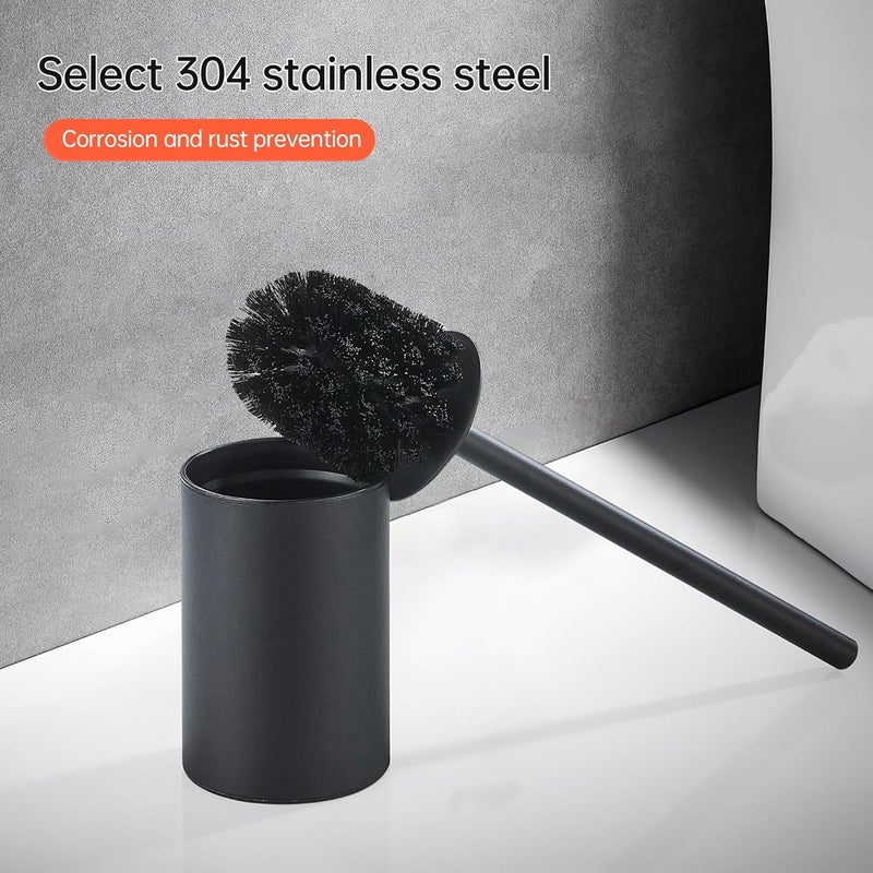 BRIMIX Toilet Brush with Holder Set Stainless Steel 304 Toilet Cleaning Brush for Bathroom Round Floor Standing Toilet Bowl Brush (Black) - Image 1