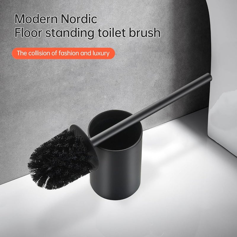 BRIMIX Toilet Brush with Holder Set Stainless Steel 304 Toilet Cleaning Brush for Bathroom Round Floor Standing Toilet Bowl Brush (Black) - Image 2