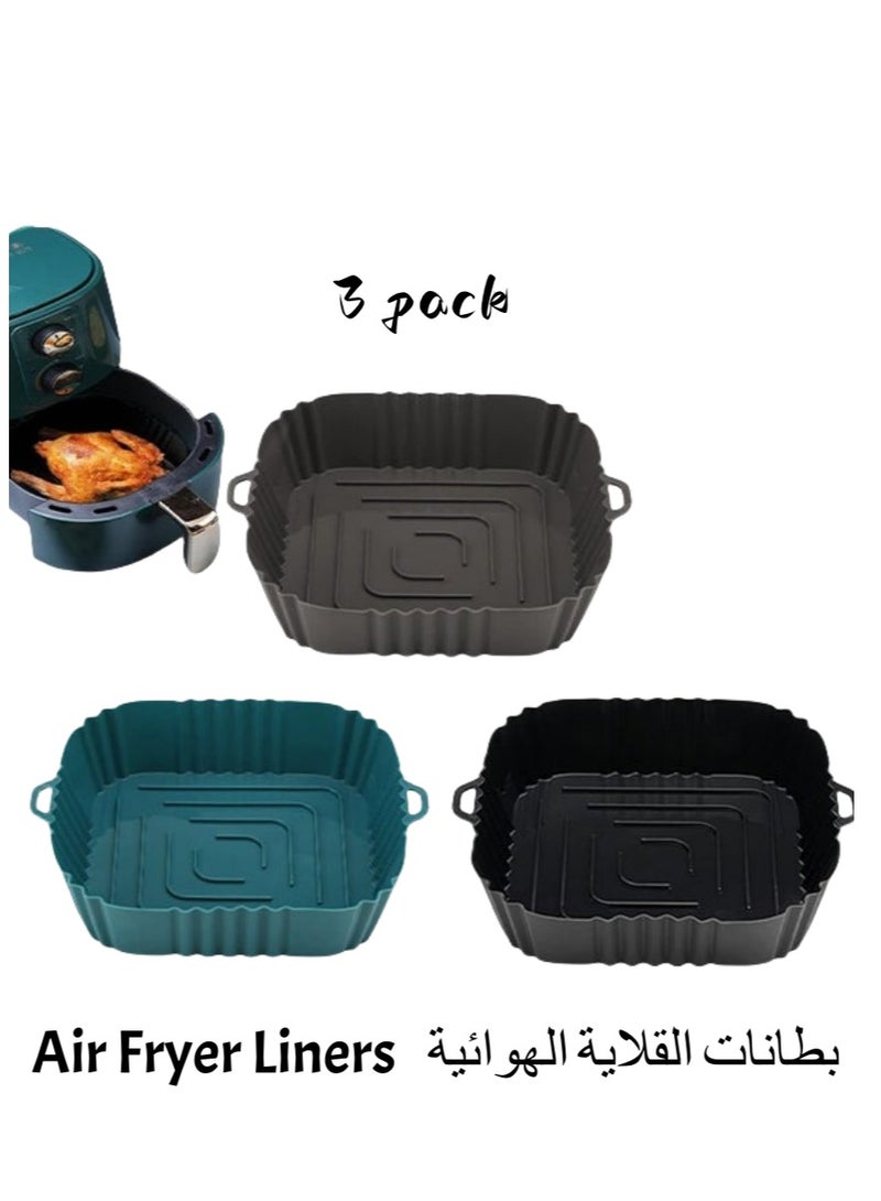 3 Pack Air Fryer Silicone Liners Air Fryer Silicone Pot Reusable Food Grade Silicone Airfryer Liners Baking Basket Accessories Replacement of Flammable Disposable Parchment Paper (Square)  - Image 5