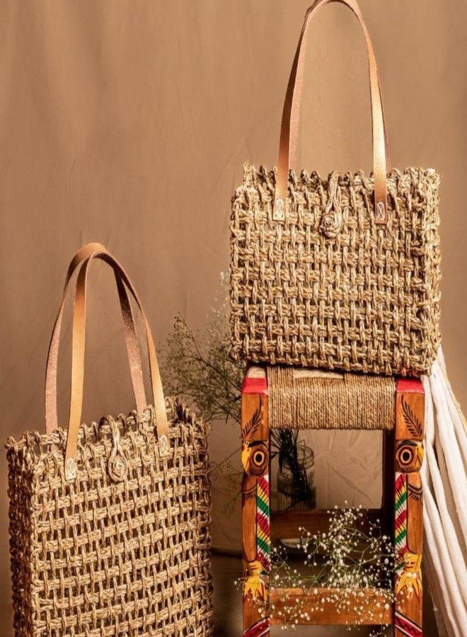 KADAM HAAT Handmade Sabai Zari Mesh Bag (Large) - Image 2