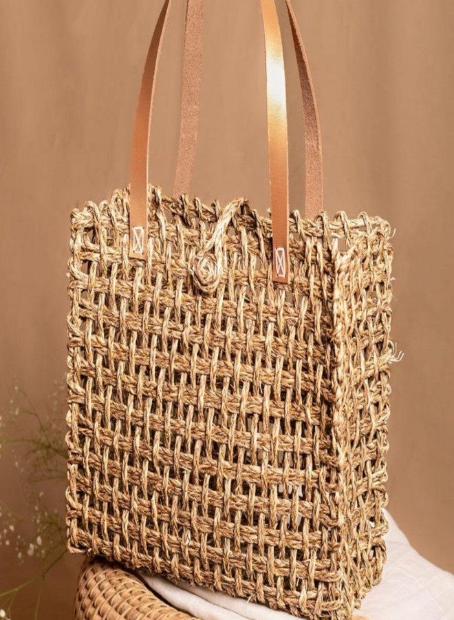 KADAM HAAT Handmade Sabai Zari Mesh Bag (Large) - Image 3