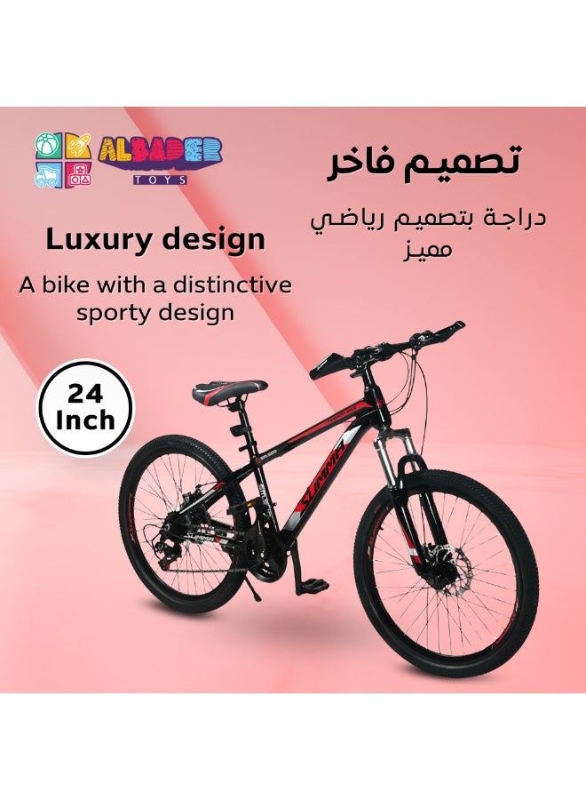 ALBADER 24-Inch Speed Bike, Sport Bicycle, 21-Speed Gears, Front & Rear Disc Brakes, Adjustable Seat & Handle, Steel Frame, Aluminum Crank & Handles, Mountain & Outdoor Cycling - Image 4