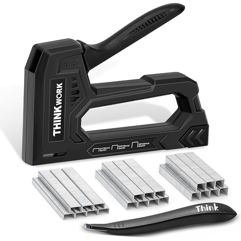 THINKWORK - Black Upholstery Staple Gun for Wood with 1600 Pieces JT21 Staples 1/4, 5/16, 3/8 and Staple Remover, Fabric Stapler Gun for Crafts, Use - Image 1