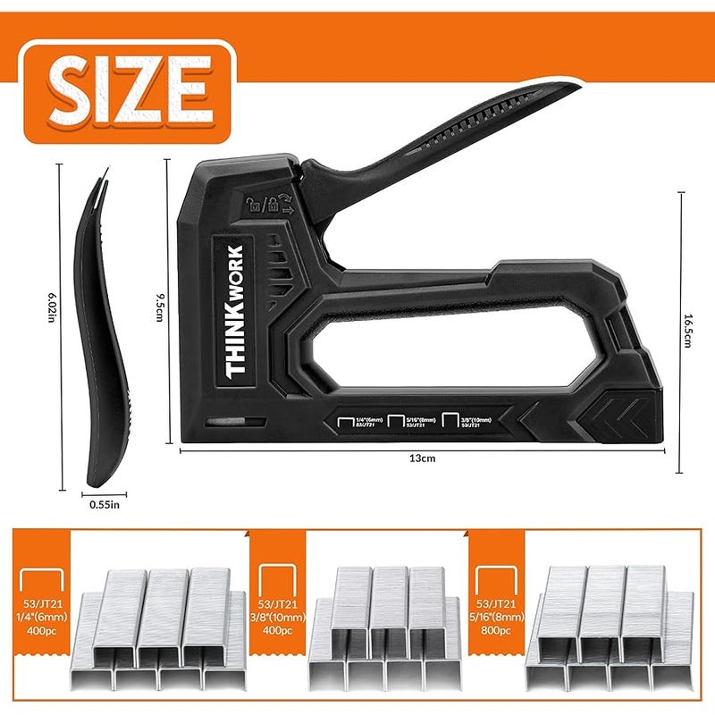 THINKWORK - Black Upholstery Staple Gun for Wood with 1600 Pieces JT21 Staples 1/4, 5/16, 3/8 and Staple Remover, Fabric Stapler Gun for Crafts, Use - Image 2