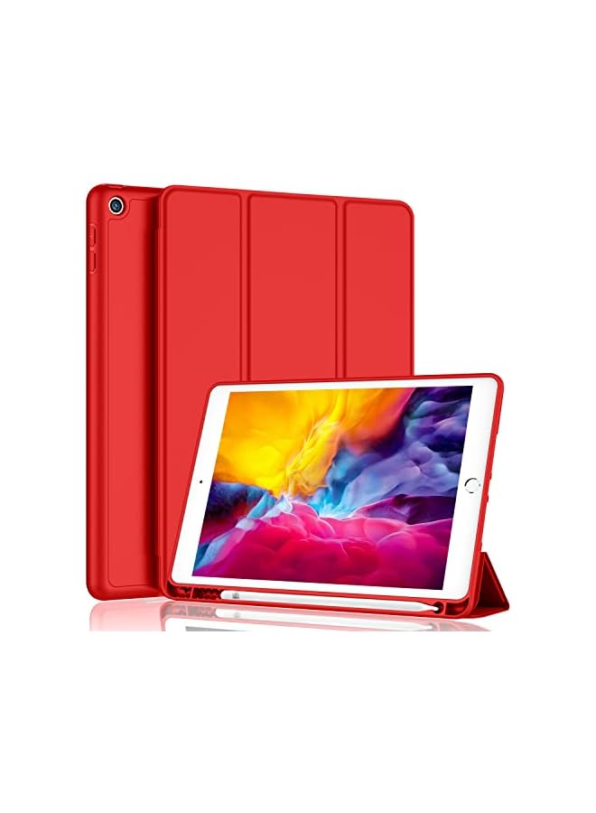 DUSALA iPad 9.7 Case (2018/2017 Model, 6th/5th Generation), Smart Cover with Pencil Holder and Soft Baby Skin Silicone Back and Full Body Protection, Auto Wake/Sleep Cover (Red) - Image 1