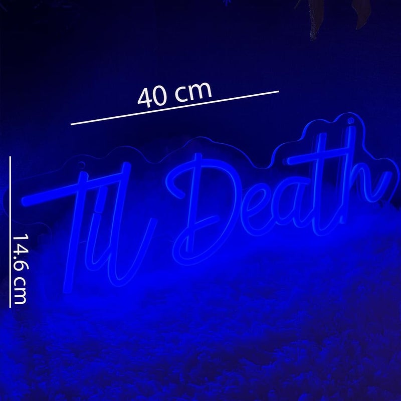 Horoof Home 'Til Death' Blue Neon LED Wall Light - 40 x 14.6 cm Acrylic Decor for Weddings and Events - Image 2