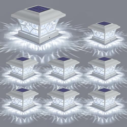 APONUO Solar Post Cap Lights 8 Pack with 1000mAh Battery - for 4x4 5x5 6x6 Fences, Larger Size & Longer Lasting, 2-Mode, IP64 Waterproof, for Deck Patio Yard (White) - Image 1