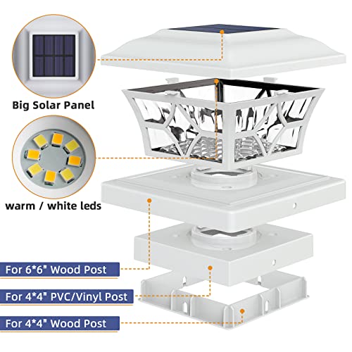 APONUO Solar Post Cap Lights 8 Pack with 1000mAh Battery - for 4x4 5x5 6x6 Fences, Larger Size & Longer Lasting, 2-Mode, IP64 Waterproof, for Deck Patio Yard (White) - Image 5